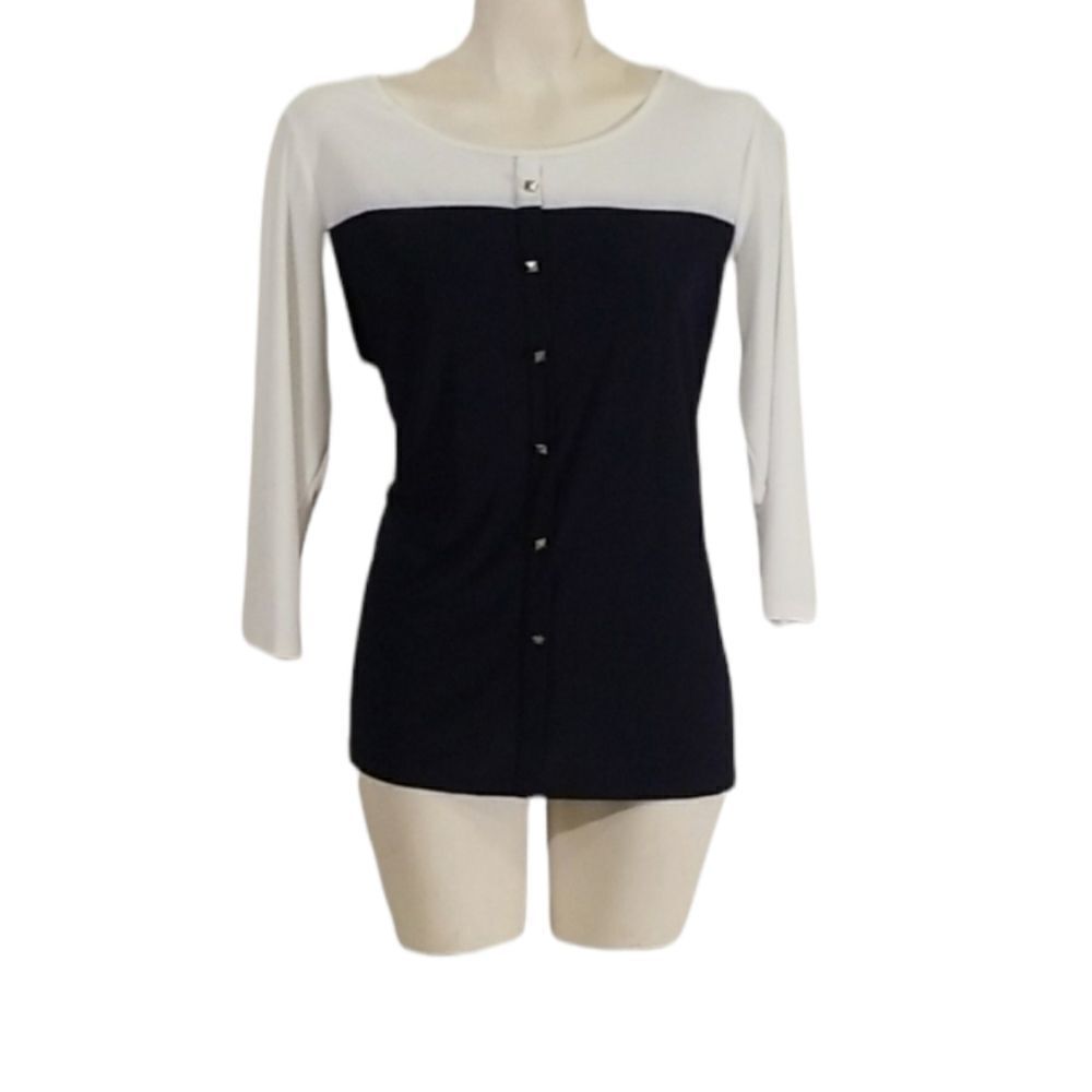 Claudia Richard Navy & White Blouse Sz XL